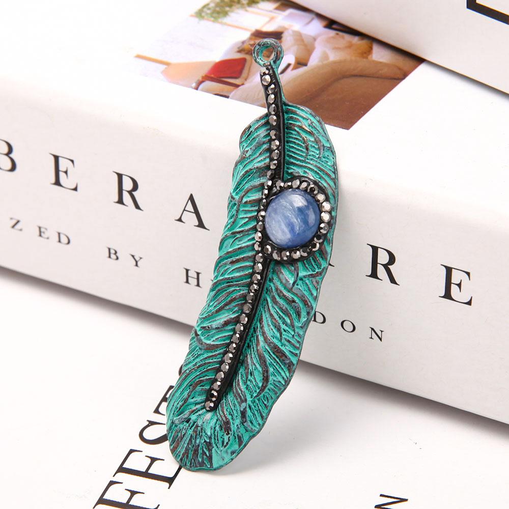 Metal Feather Shape Pendant with Kyanite Wholesale Crystals