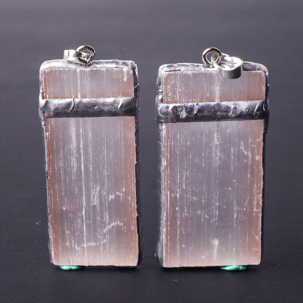 Wire Wrapped Pink Selenite Square Slice Crystal Pendant Wholesale Crystals