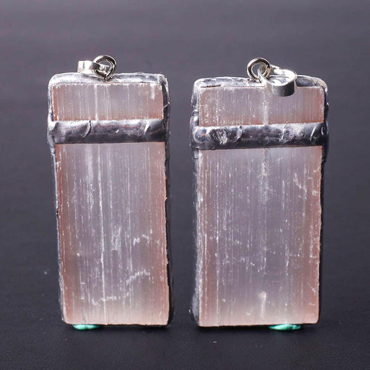 Wire Wrapped Pink Selenite Square Slice Crystal Pendant Wholesale Crystals