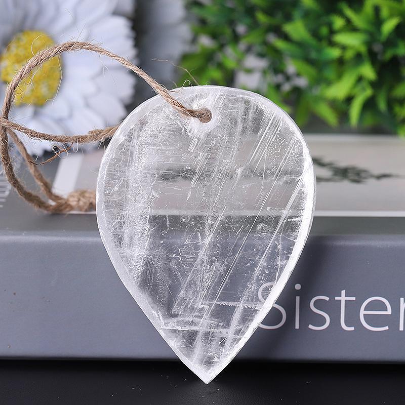 3.3" Clear Selenite Drop Shape with Hanging Rope Wholesale Crystals
