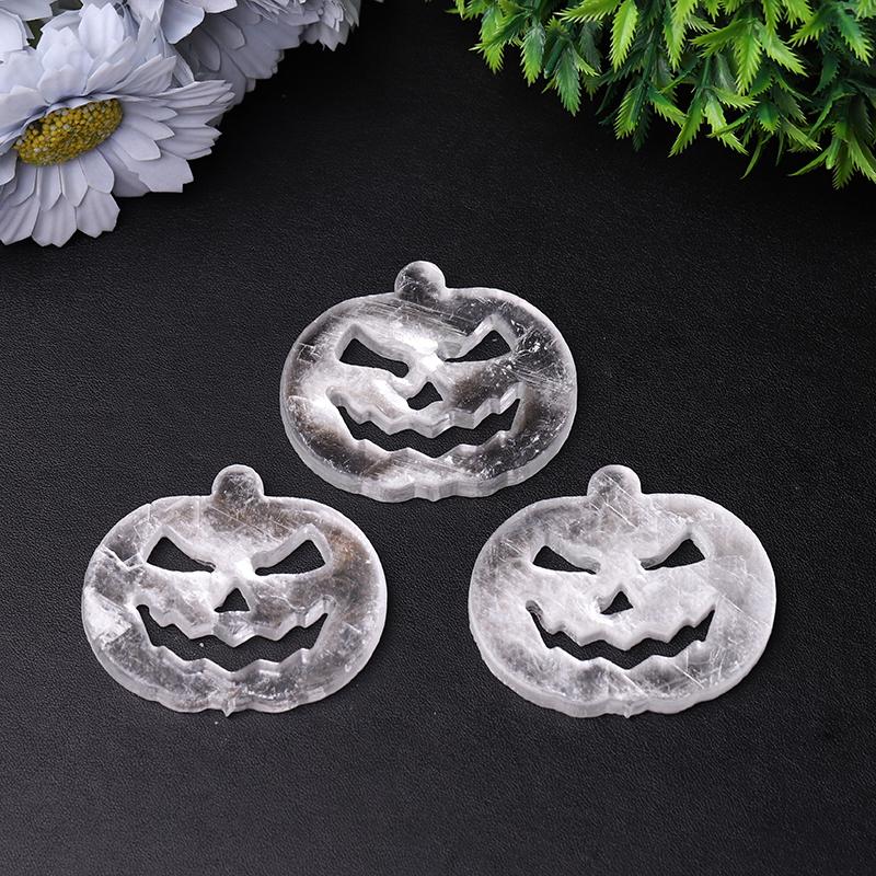 2.5" Selenite Pumpkin Face Hand Carving Halloween Gift Wholesale Crystals