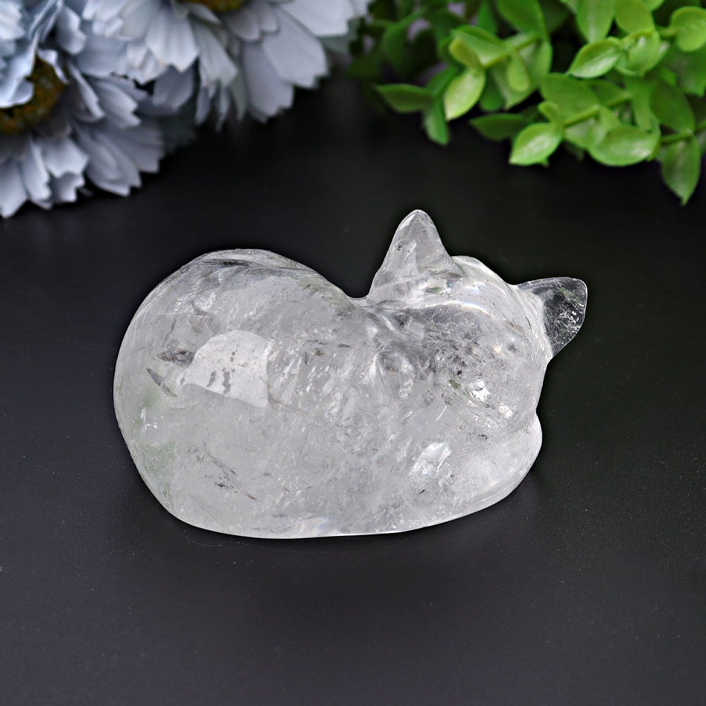 3" Clear Quartz Sleeping Cat Crystal Carvings Wholesale Crystals