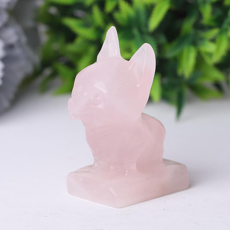 2.4" Rose Quartz Dog Crystal Carvings Wholesale Crystals