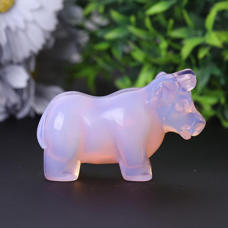 3" Pink Opalite Cow Hand Carving Healing Crystal Carving Wholesale Crystals