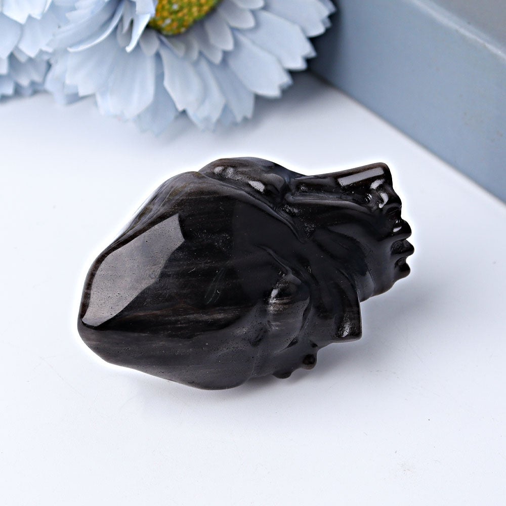 2.7" Silver Obsidian Heart Crystal Carvings Wholesale Crystals