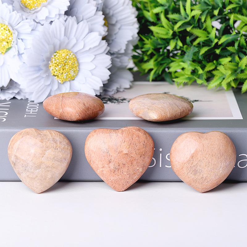 2.0"Peach Moonstone Heart Shape Crystal Carvings Wholesale Crystals