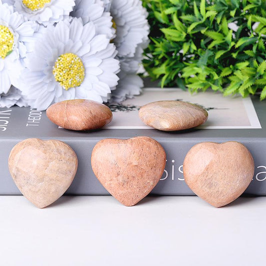 2.0"Peach Moonstone Heart Shape Crystal Carvings Wholesale Crystals