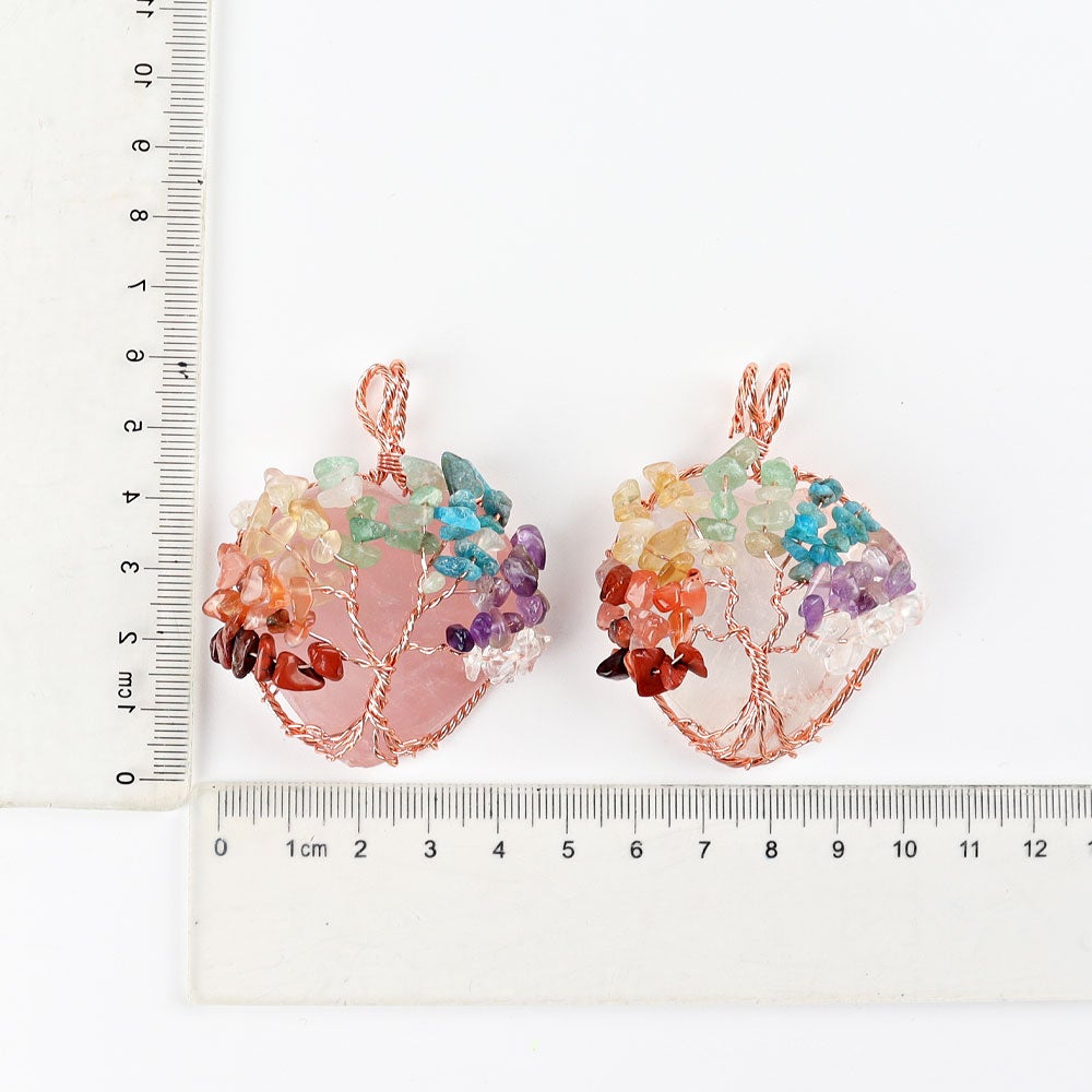 2" Chakra Tree of Life Wire Wrapped Heart Pendant Wholesale Crystals