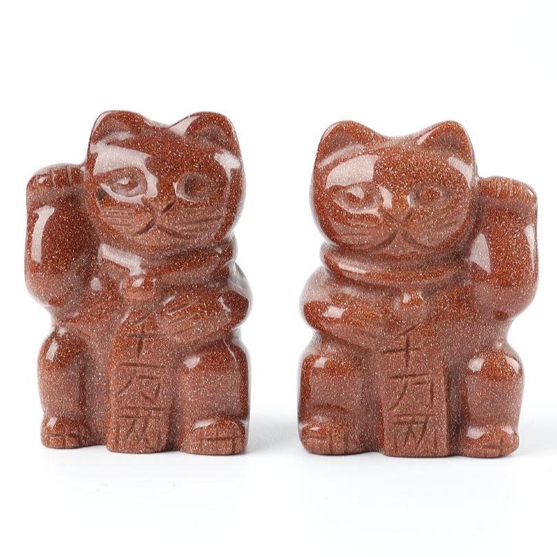 2" Gold Sandstone Crystal Carving Lucky Cat Wholesale Crystals