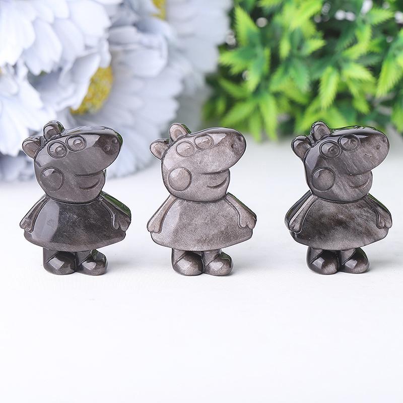 1.8" Silver Obsidian Peppa Pig Crystal Carvings Wholesale Crystals
