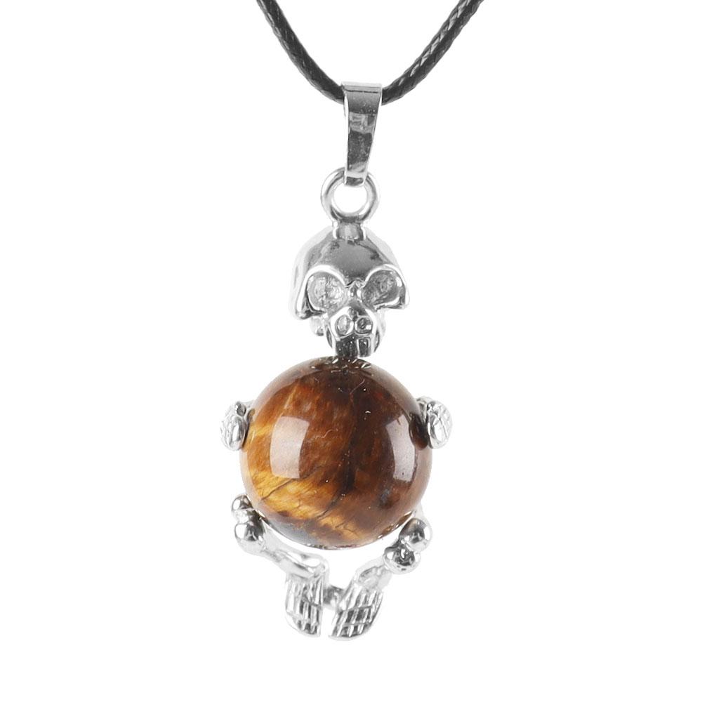 Silver Skeleton Wrapped Round Ball Gemstone Healing Crystal Pendant Wholesale Crystals