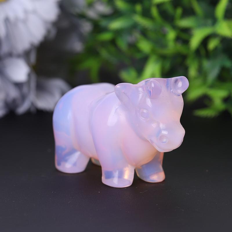 3" Pink Opalite Cow Hand Carving Healing Crystal Carving Wholesale Crystals