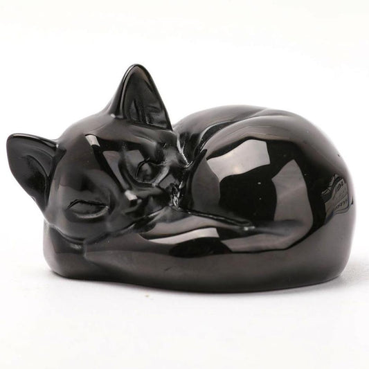 Black Obsidian Sleeping Cat Carvings Wholesale Crystals