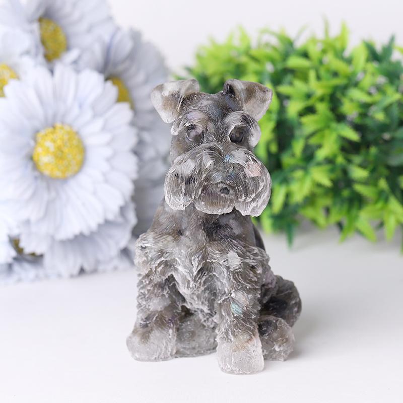 4.2" Crystal Chips Resin Schnauzer Carving for Decoration Wholesale Crystals