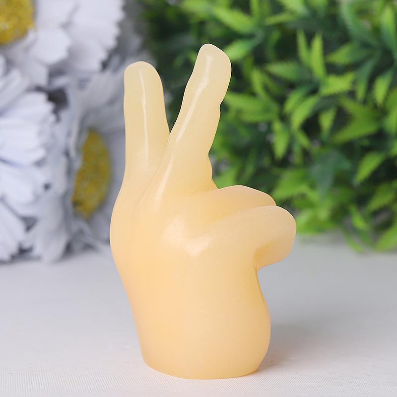 3" Yellow Jade Victory Hand Crystal Carvings Wholesale Crystals