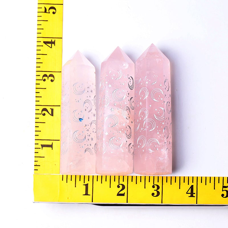 3.6" Rose Quartz with Moon Printing Crystal Point Wholesale Crystals