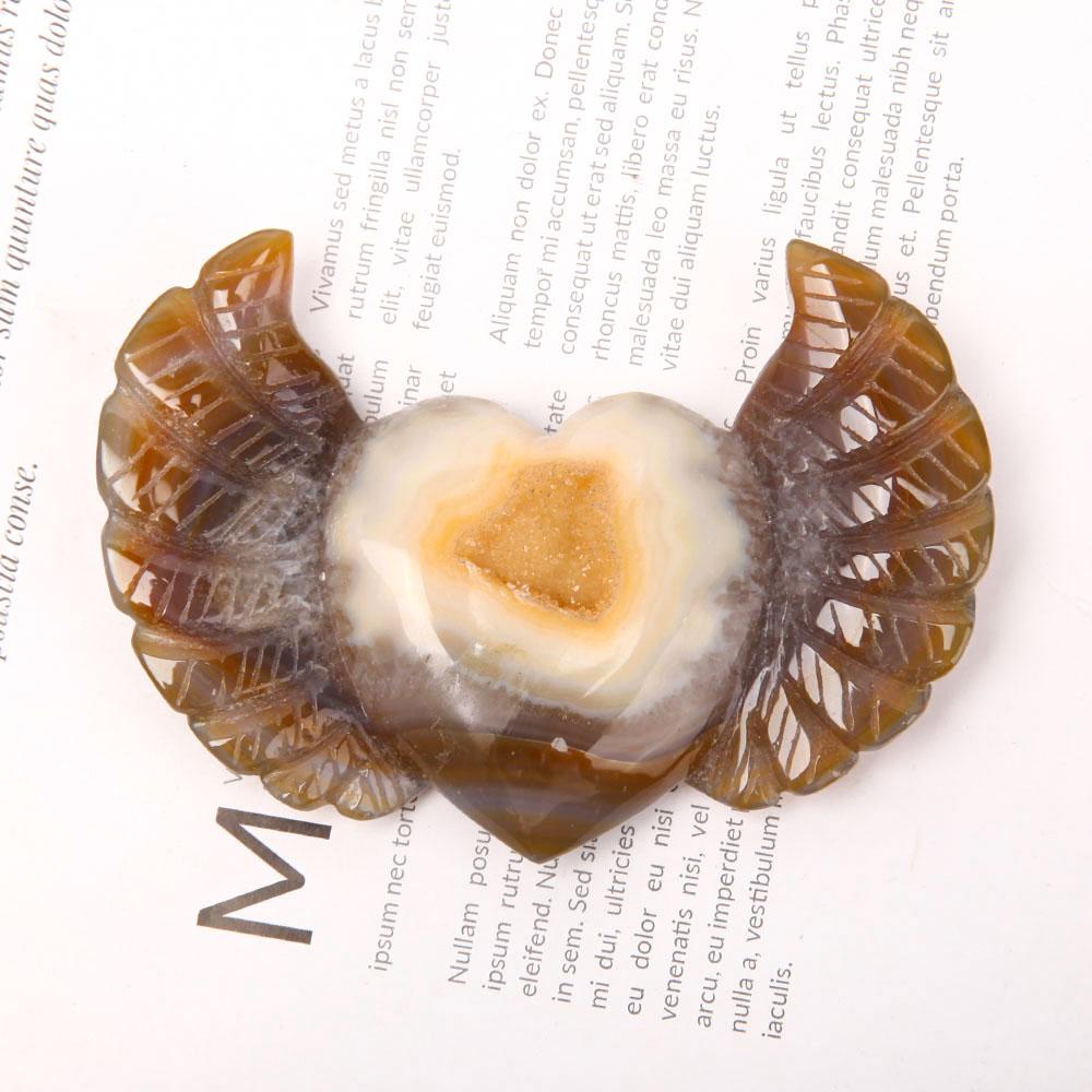 Hand Carved Druzy Agate Heart With Wings Wholesale Crystals