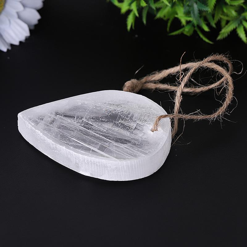 3.3" Clear Selenite Drop Shape with Hanging Rope Wholesale Crystals