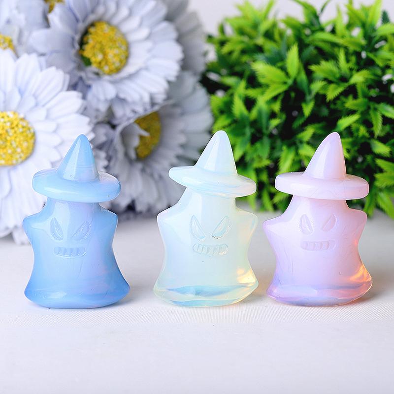 2.5" Blue Pink White Opalite Ghost Crystal Carvings for Halloween Wholesale Crystals