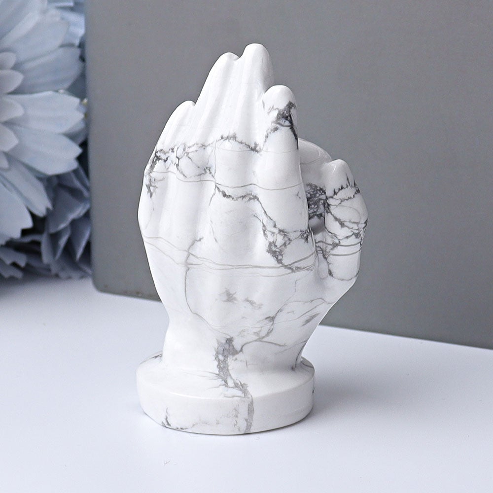3" Howlite Hand with Sleeping Kid Crystal Carvings Wholesale Crystals