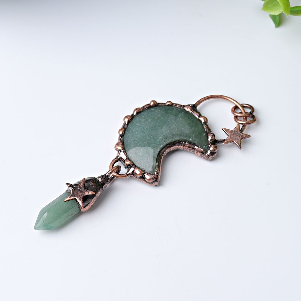 3.6" Green Aventurine Moon Design Pendant Wholesale Crystals