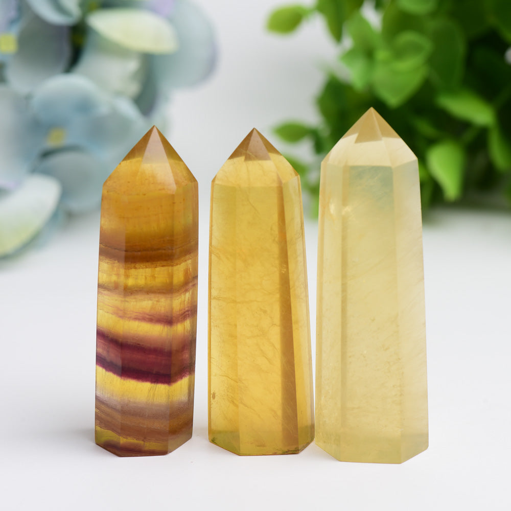 2.5"-4.5" Yellow Fluorite Crystal Points Bulk Wholesale  Wholesale Crystals