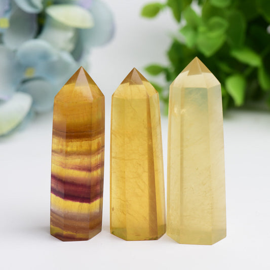 2.5"-4.5" Yellow Fluorite Crystal Points Bulk Wholesale  Wholesale Crystals