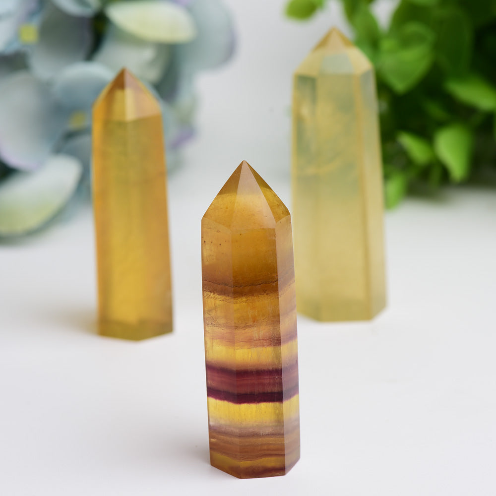2.5"-4.5" Yellow Fluorite Crystal Points Bulk Wholesale  Wholesale Crystals