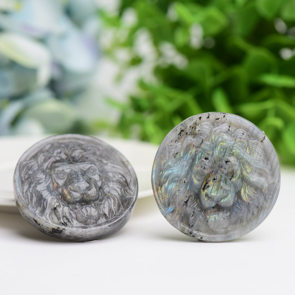 1.9" Labradorite Slab with Lion Crystal Carving  Wholesale Crystals