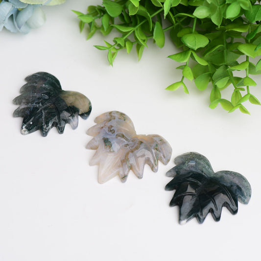 2.0" Moss Agate Maple Leaf Crystal Carving  Wholesale Crystals