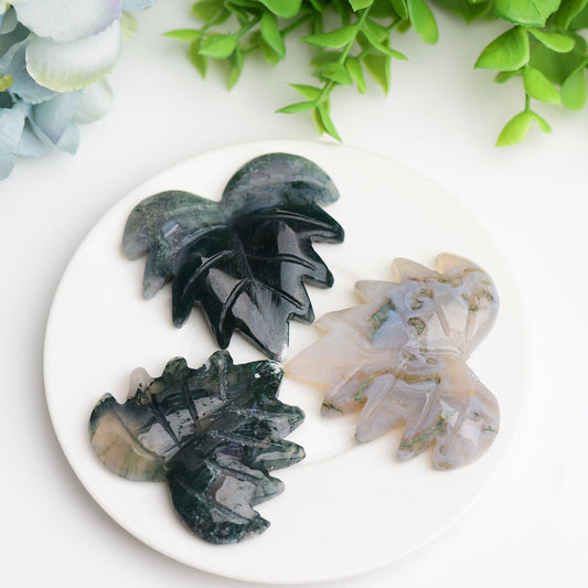 2.0" Moss Agate Maple Leaf Crystal Carving  Wholesale Crystals