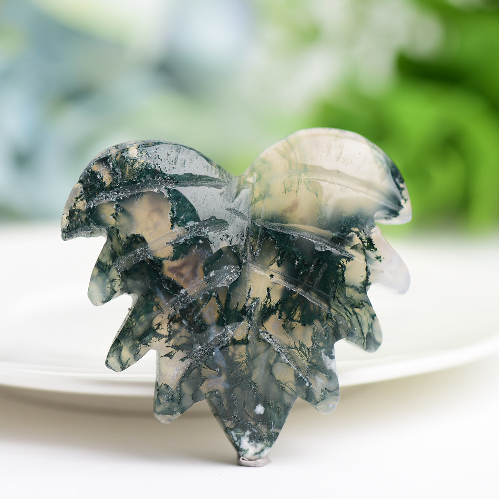 2.0" Moss Agate Maple Leaf Crystal Carving  Wholesale Crystals