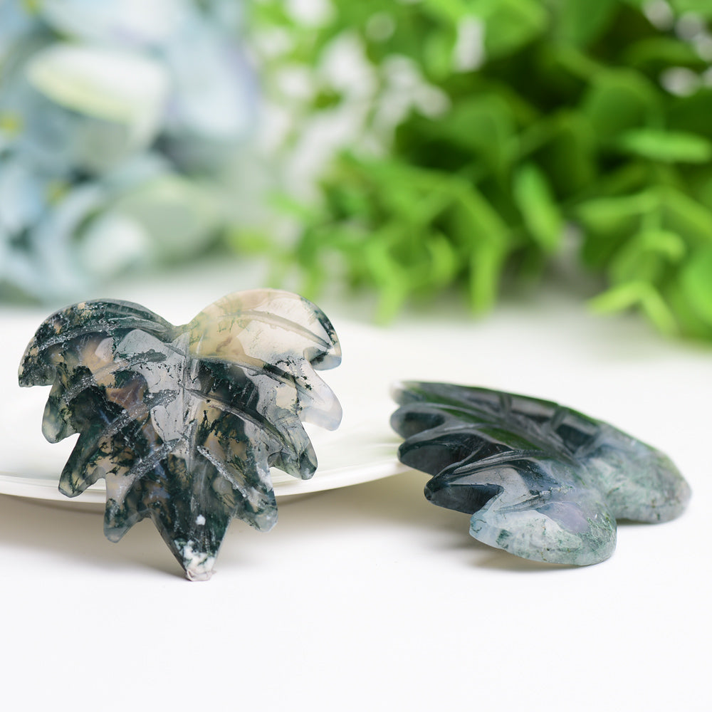 2.0" Moss Agate Maple Leaf Crystal Carving  Wholesale Crystals