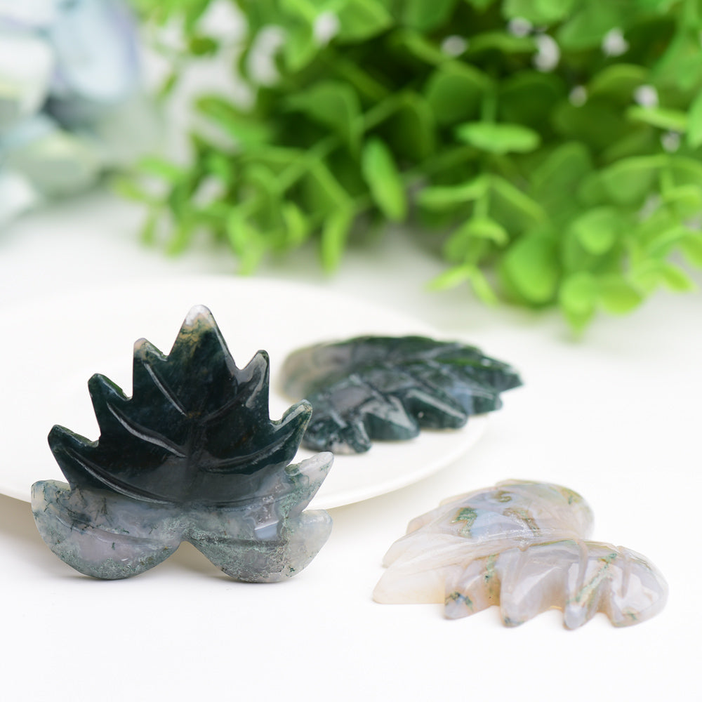 2.0" Moss Agate Maple Leaf Crystal Carving  Wholesale Crystals