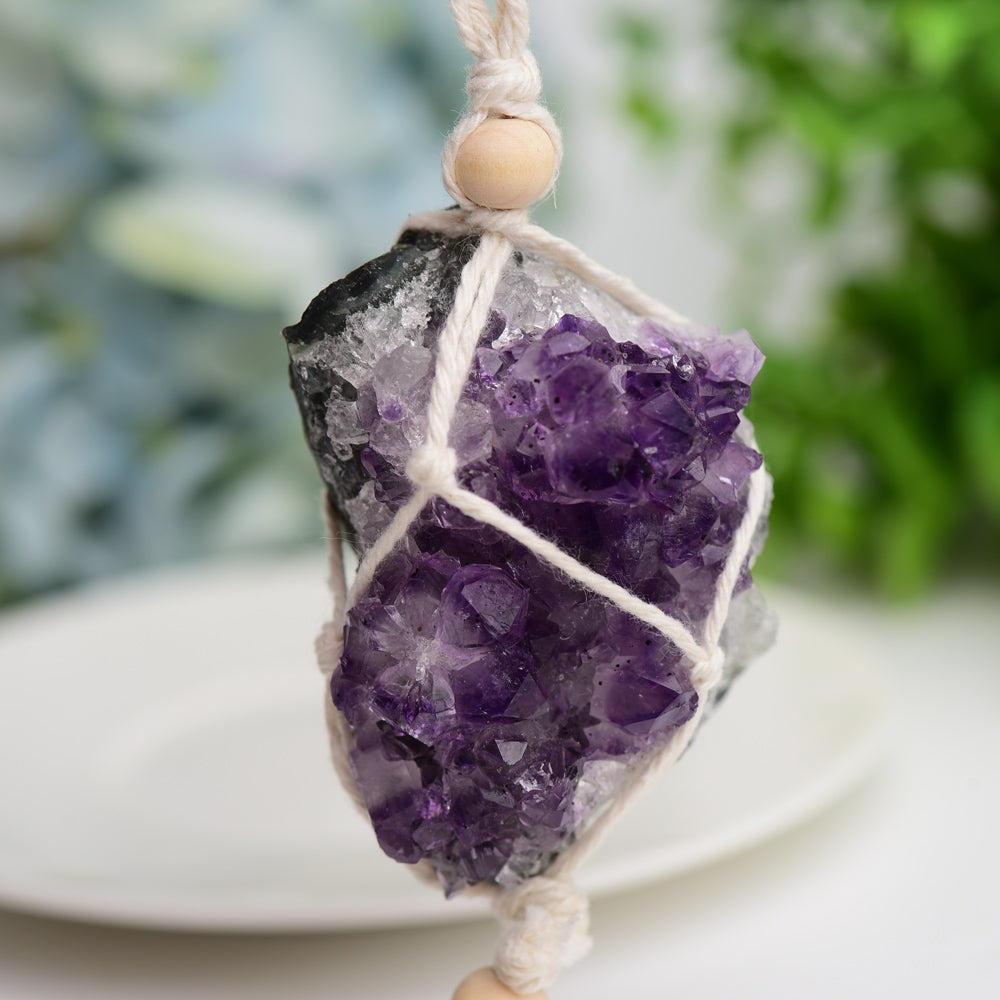 Amethyst Cluster Hanging with Cotton Rope Tassels  Wholesale Crystals