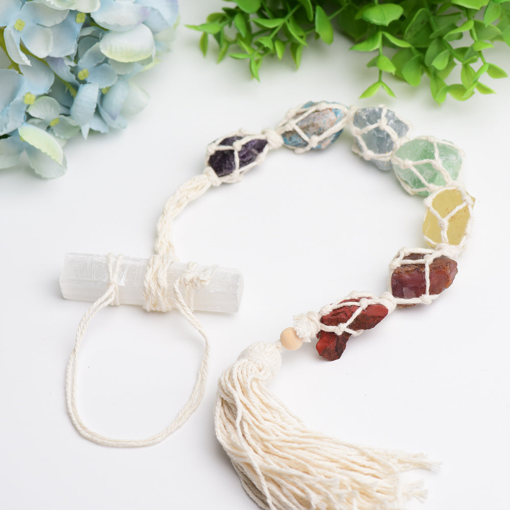 Chakra Raw Stone with Selenite Stick Crystal Hanging  Wholesale Crystals