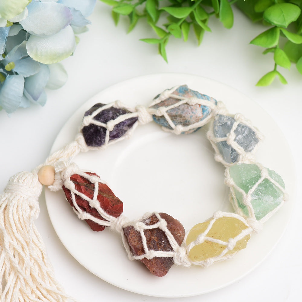 Chakra Raw Stone with Selenite Stick Crystal Hanging  Wholesale Crystals