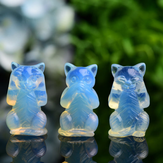 1.9" Opalite Cat 'Hear No Evil, Speak No Evil, See No Evil' Crystal Carving  Wholesale Crystals