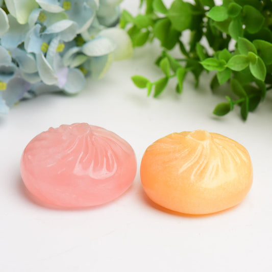2.3" Rose Quartz Calcite Baozi Dumplin Carving Bulk Wolesale  Wholesale Crystals