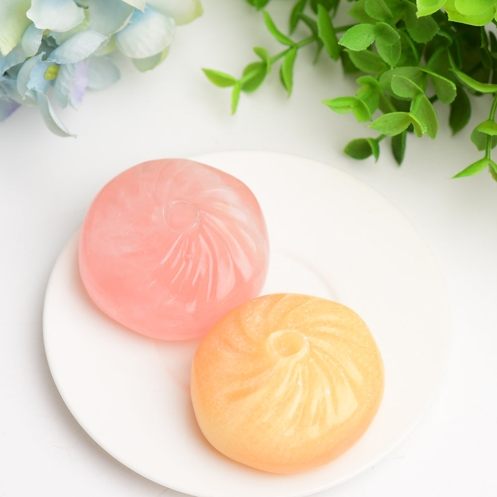 2.3" Rose Quartz Calcite Baozi Dumplin Carving Bulk Wolesale  Wholesale Crystals