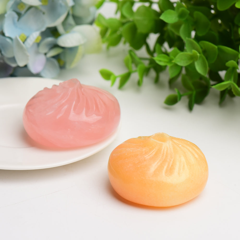 2.3" Rose Quartz Calcite Baozi Dumplin Carving Bulk Wolesale  Wholesale Crystals