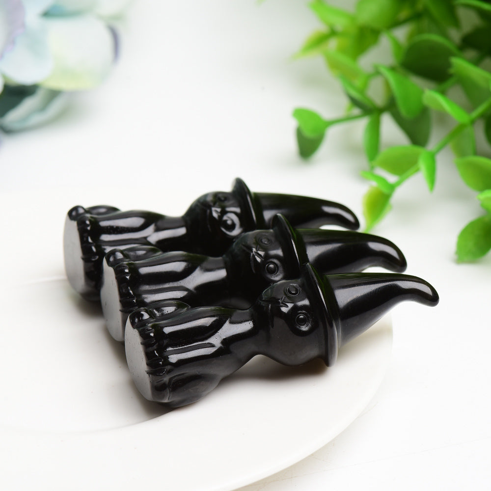 2.3" Black Obsidian Cat with Wizard Hat Carving Bulk Wholesale  Wholesale Crystals
