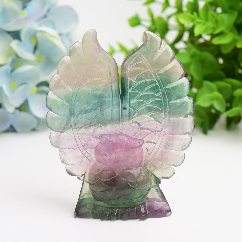 4.4" Rainbow Fluorite Owl Crystal Carving Bulk Wholesale  Wholesale Crystals