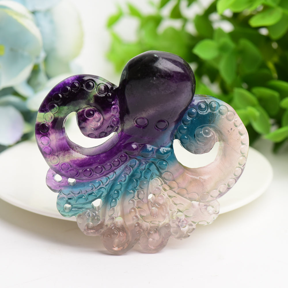 3.3" Rainbow Fluorite Octopus Crystal Carving Bulk Wholesale  Wholesale Crystals