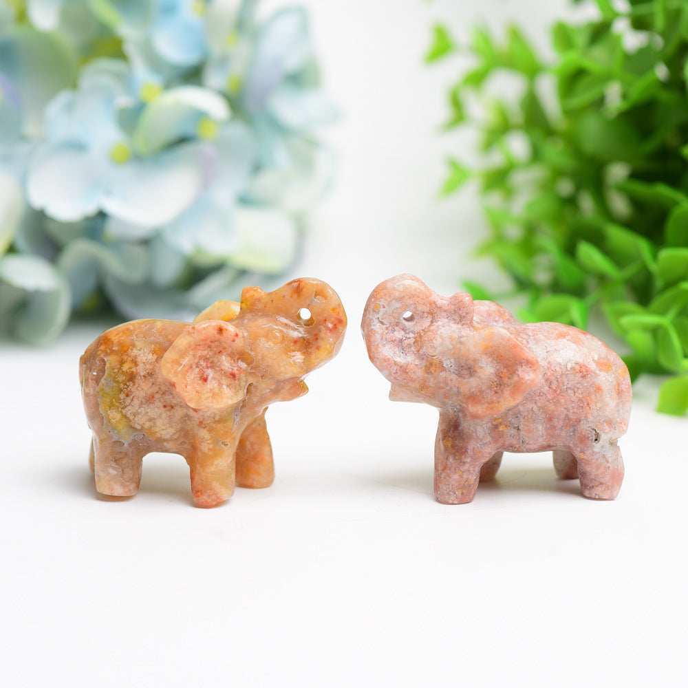 2.3" Pink Flower Agate Elephant Crystal Carving Bulk Wholesale  Wholesale Crystals