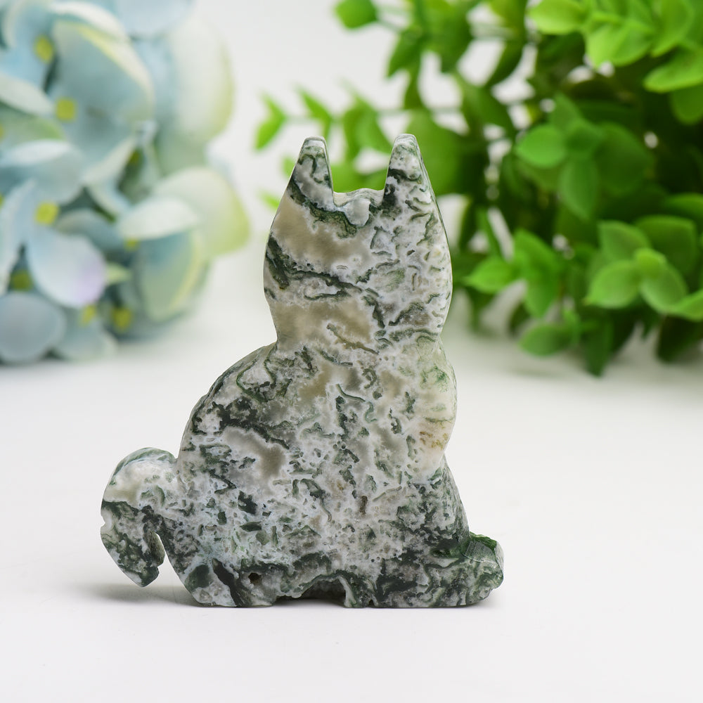 3.2" Moss Agate Cat Slab Crystal Carving Bulk Wholesale  Wholesale Crystals