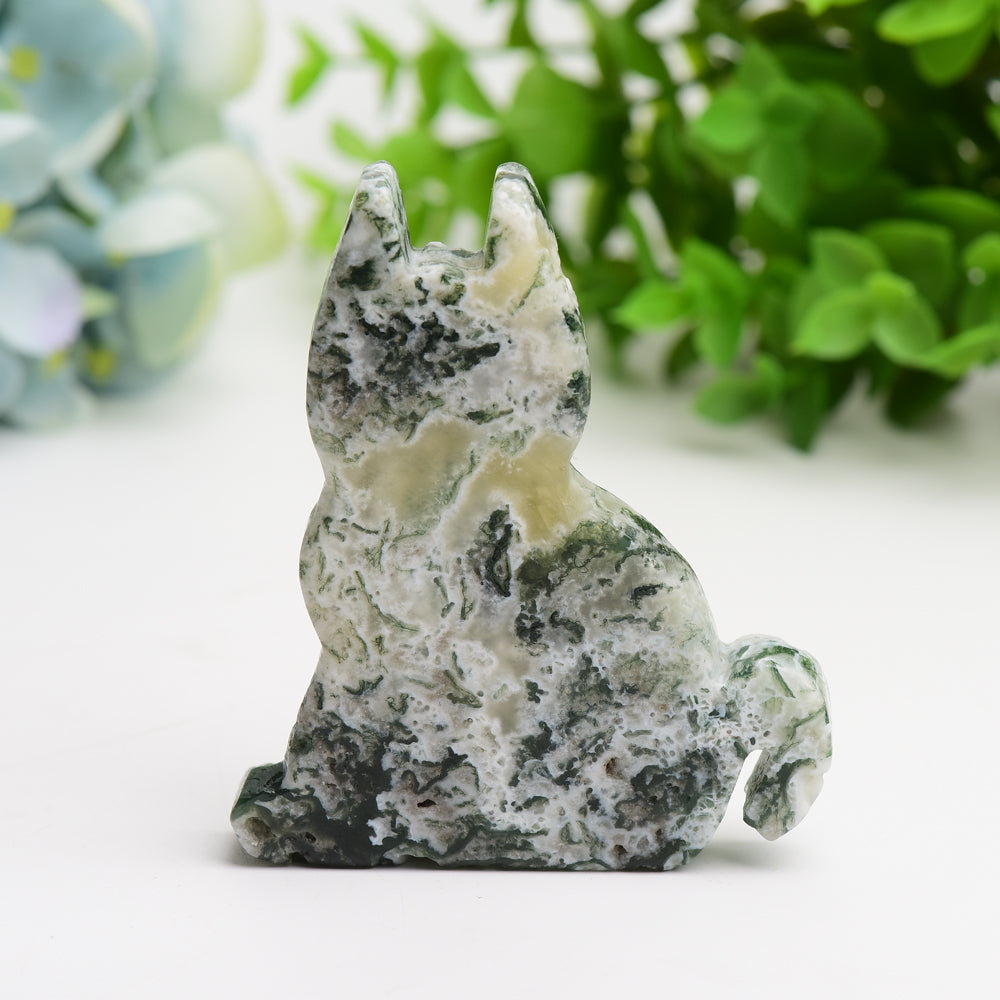 3.2" Moss Agate Cat Slab Crystal Carving Bulk Wholesale  Wholesale Crystals