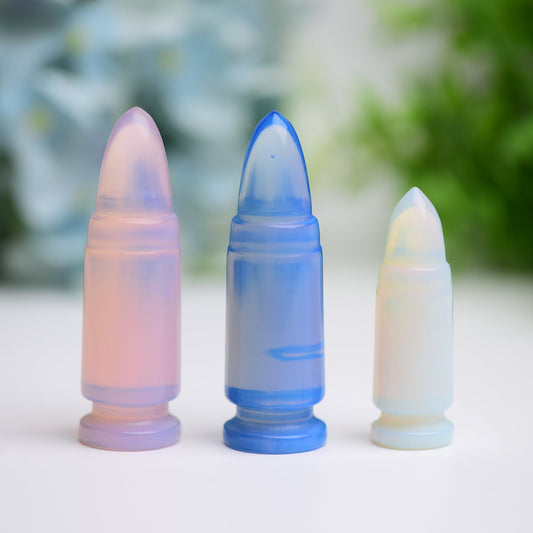 2.0"-2.7" Blue Pink Opalite Bullet Crystal Carving  Wholesale Crystals