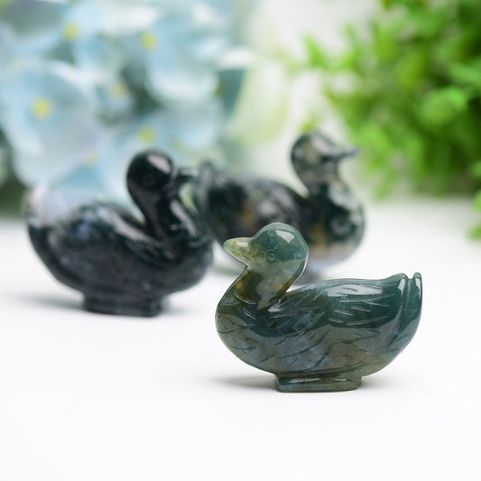 2.1" Moss Agate Duck Animal Crystal Carving  Wholesale Crystals