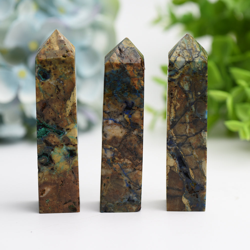 3.0"-4.0" Azurite Grow with Malachite Stone Crystal Point Bulk Wholesale  Wholesale Crystals